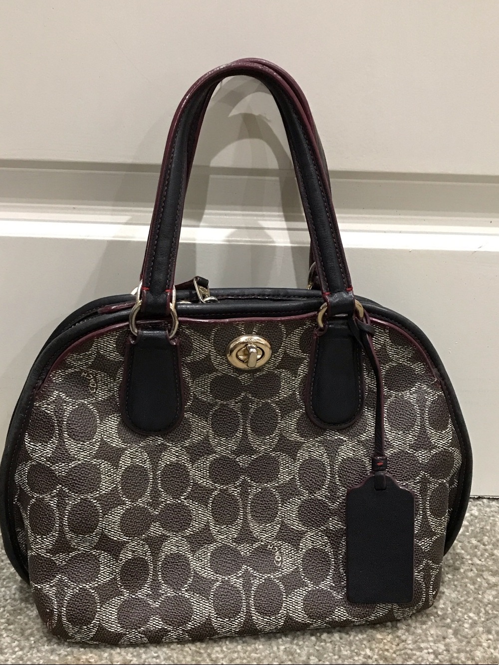Coach Prince Street Brown Signature Monogram Satchel with Black Trim - Picture 1 of 7